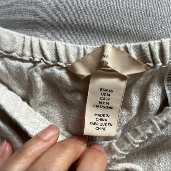 H&M Women’s Cream Linen wide leg Pants Sz 14 - Picture 4 of 9